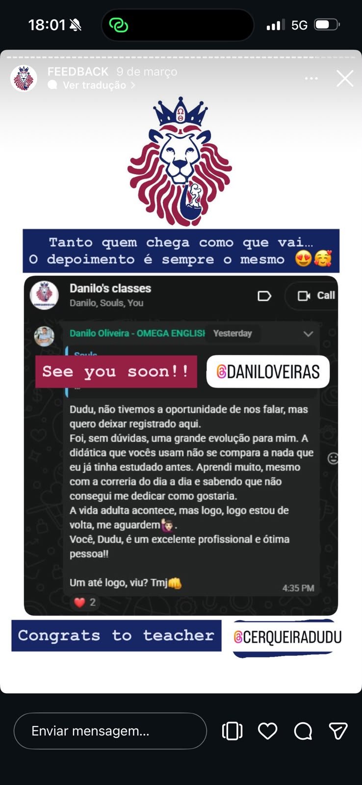 Depoimento de @daniloveiras, aluno da Omega English