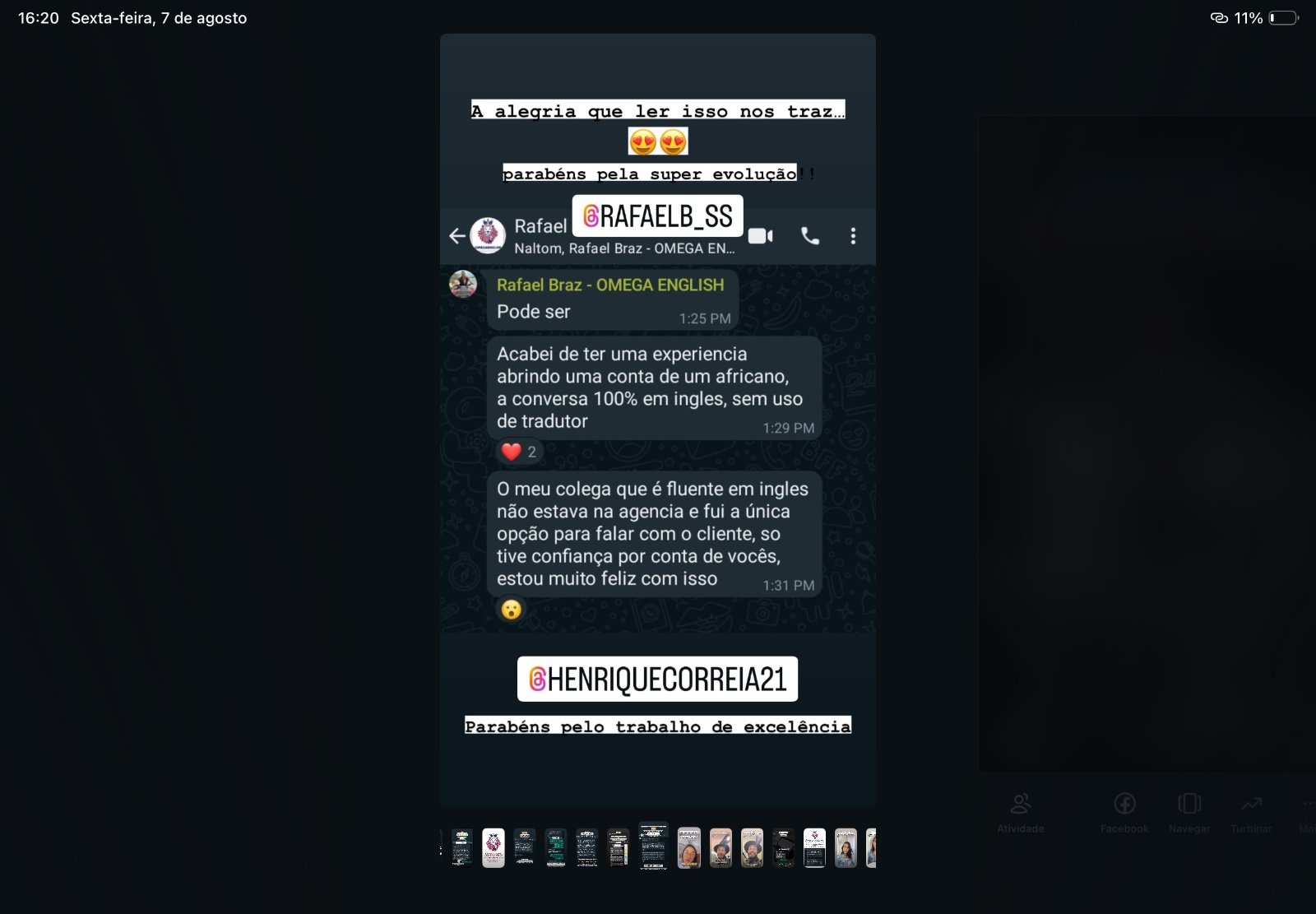Depoimento de @rafaelb_ss, aluno da Omega English